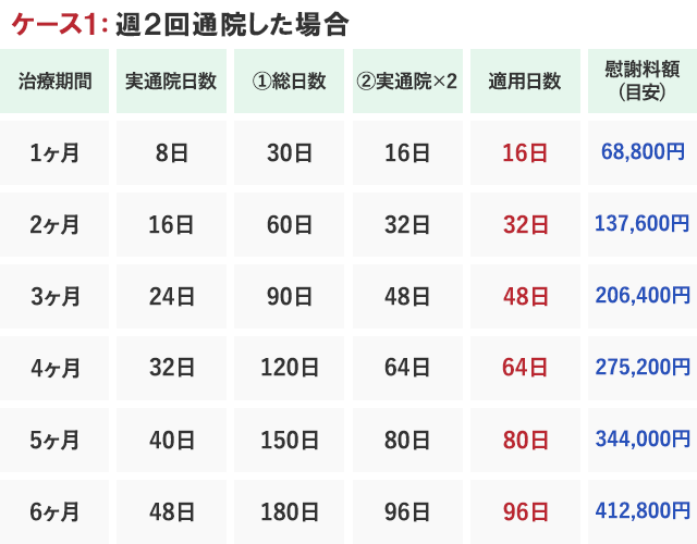 ケース1：週2回通院した場合